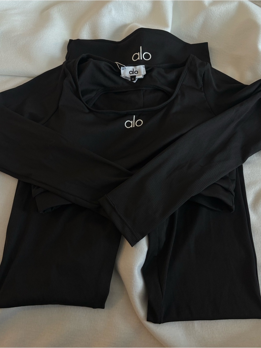Yoga Black Ribbed Leggings & Long Sleeve Top Set